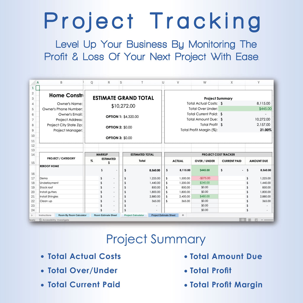 Construction Estimate Calculator Pro Subcontractor Edition, Digital Printable Estimate Builder Template, Any Trade Estimate Spreadsheet