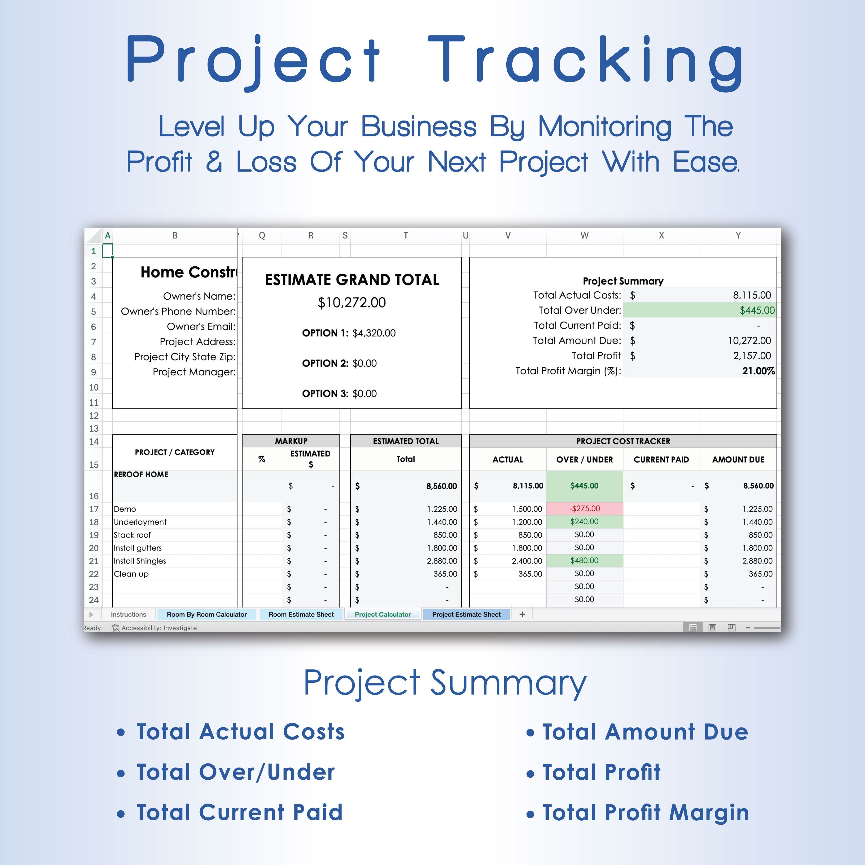 Construction Estimate Calculator Pro Subcontractor Edition, Digital Printable Estimate Builder Template, Any Trade Estimate Spreadsheet
