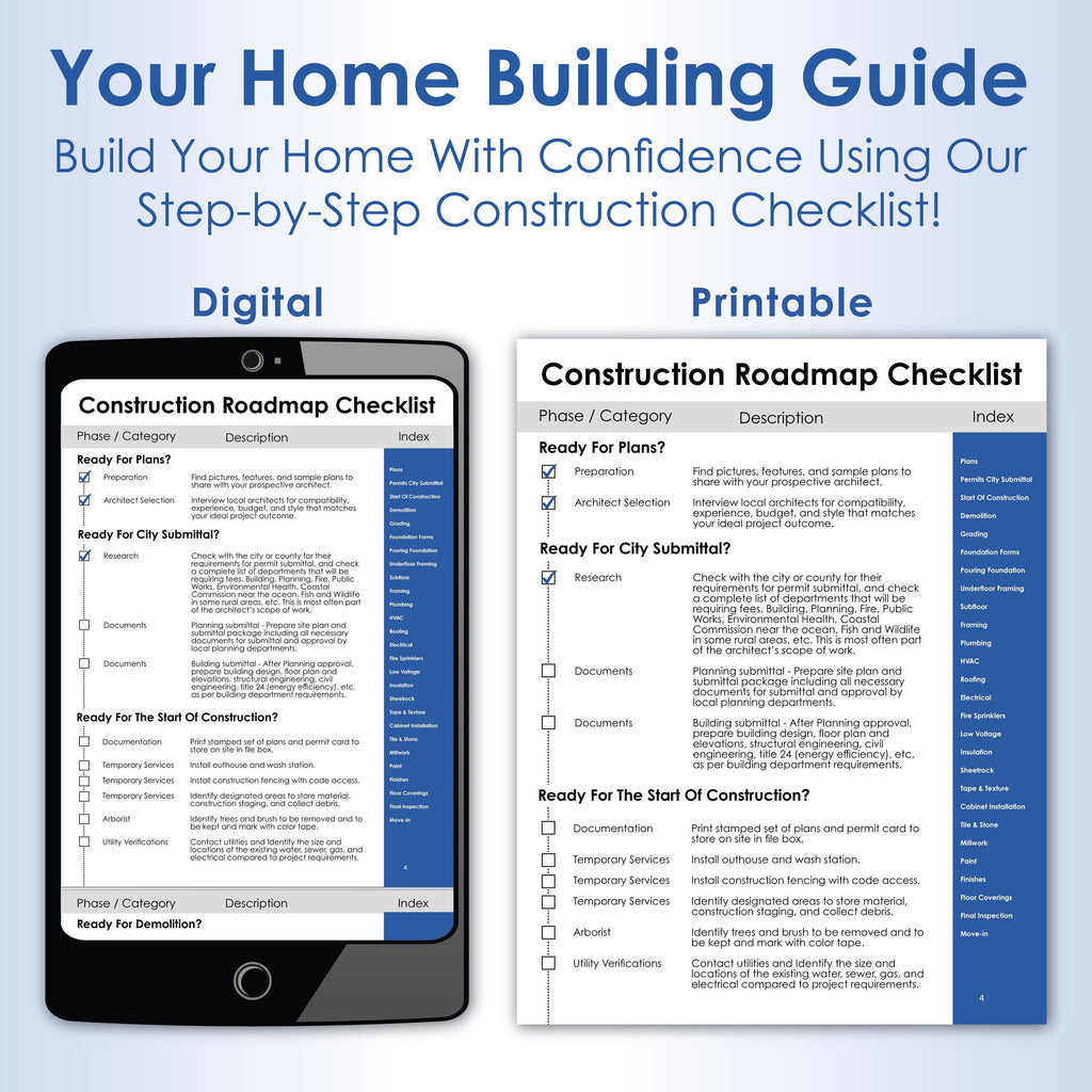 Ultimate Construction Roadmap Checklist – Step-by-Step Guide for First-Time Home Builders & Project Managers | Digital PDF and Print Ready